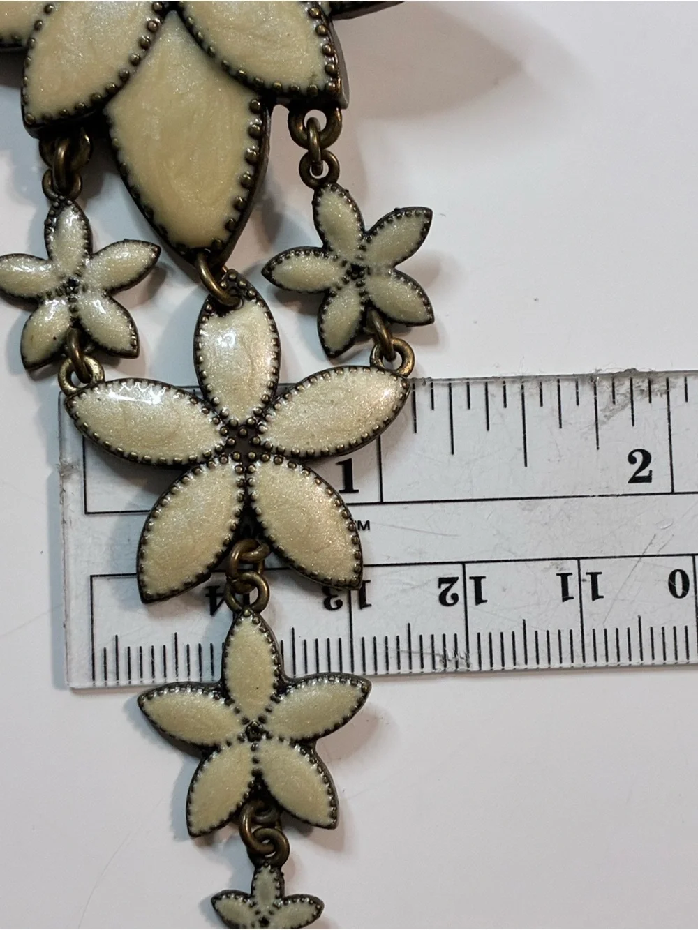 Cream Gold Metallic Enamel Floral Statement Bracelet Lightweight Boho Casual